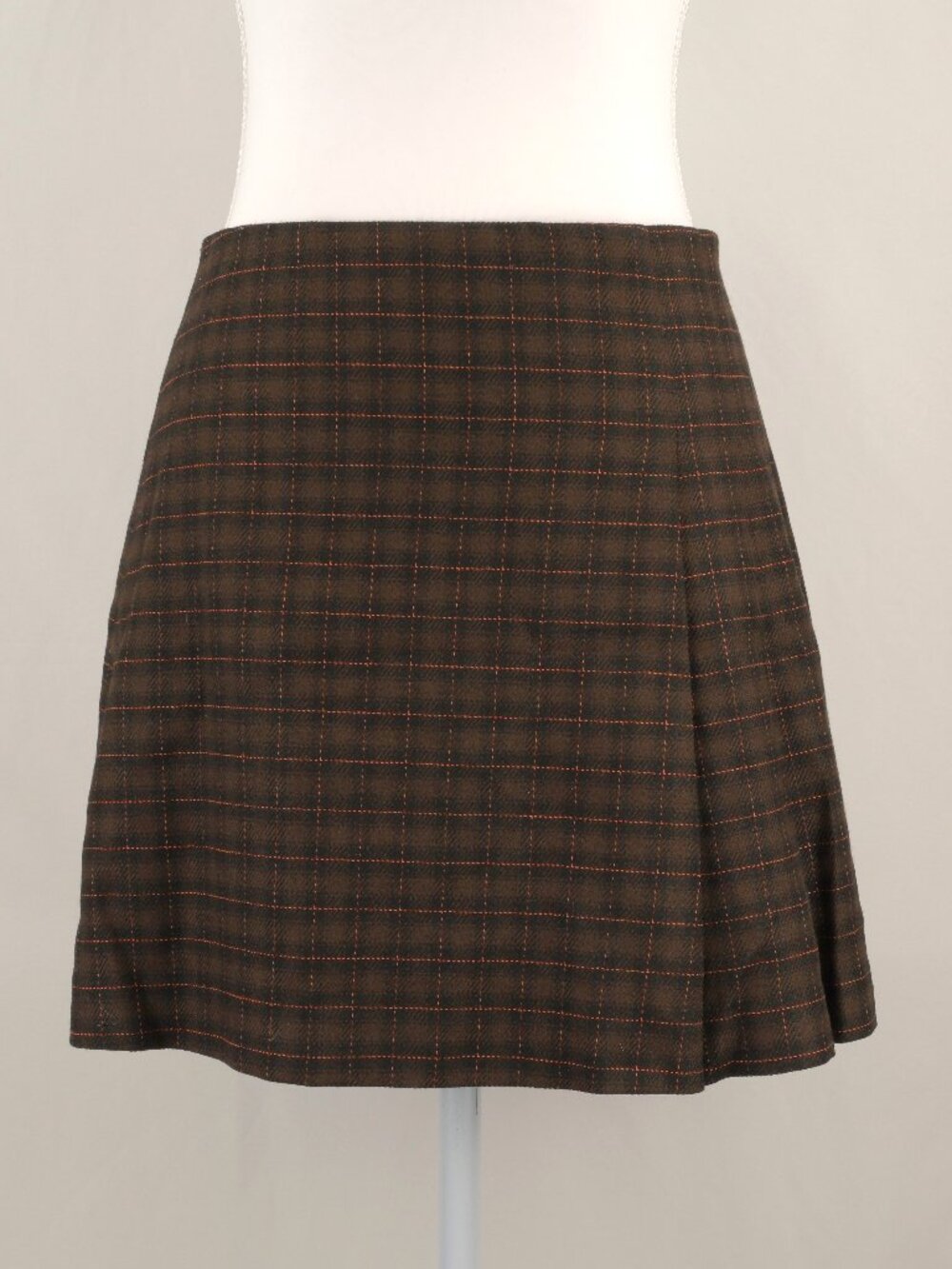 Alice + Olivia Semira Wool Blend Check Pattern Pleated Mini Skirt, Brown, US 4